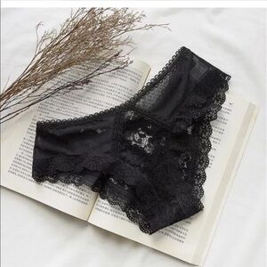 Cross Back Black Lace Underwear Sheer Floral Lace Panties NWT